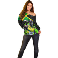 Jamaica Lightning Bolt Off Shoulder Sweater Proud of Jumieka Splash Style Black Color - Wonder Print Shop