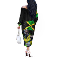 Jamaica Lightning Bolt Off The Shoulder Long Sleeve Dress Proud of Jumieka Splash Style Black Color - Wonder Print Shop