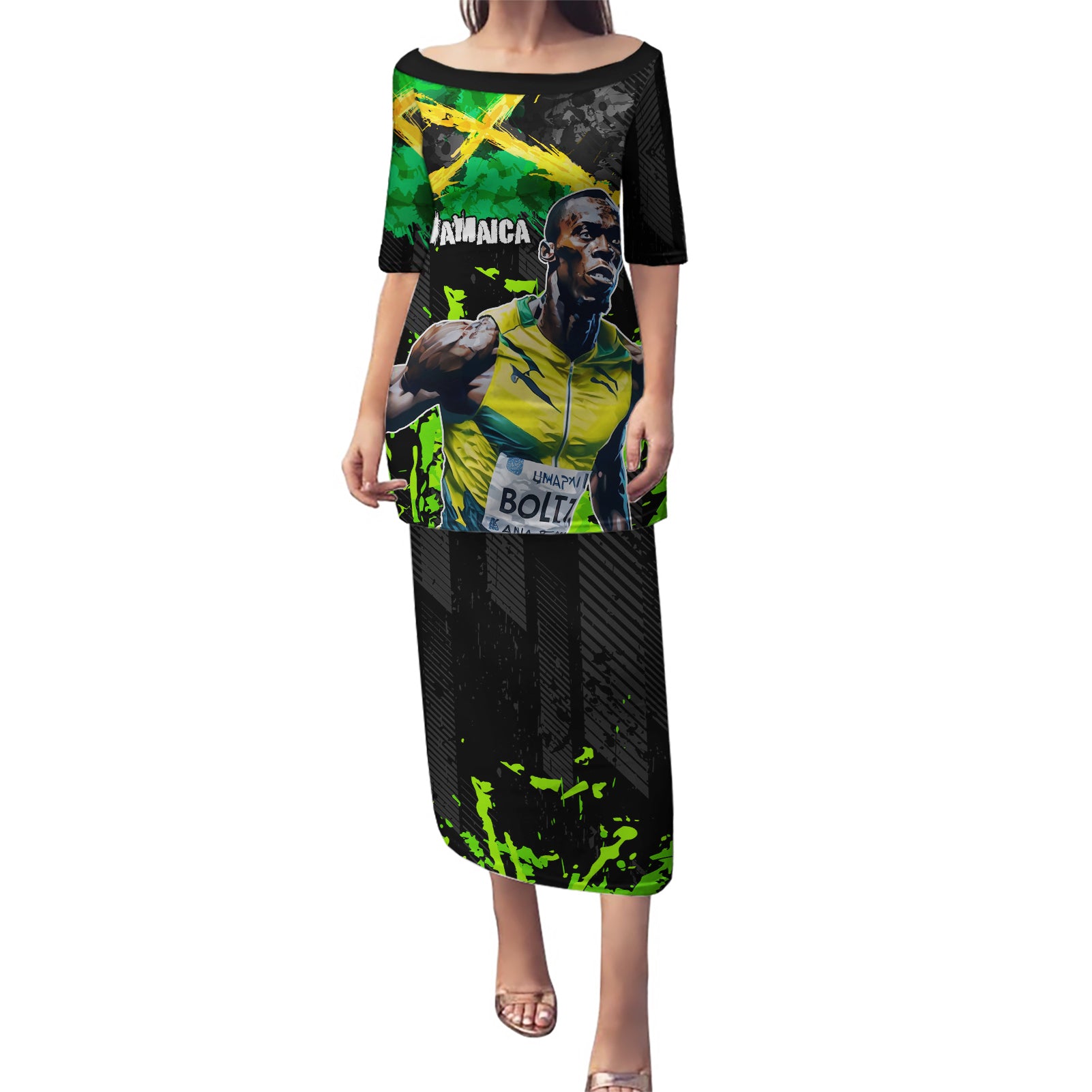 Jamaica Lightning Bolt Puletasi Proud of Jumieka Splash Style Black Color - Wonder Print Shop