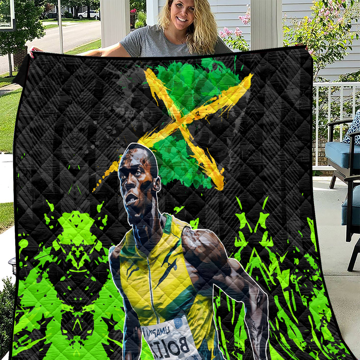 Jamaica Lightning Bolt Quilt Proud of Jumieka Splash Style Black Color - Wonder Print Shop