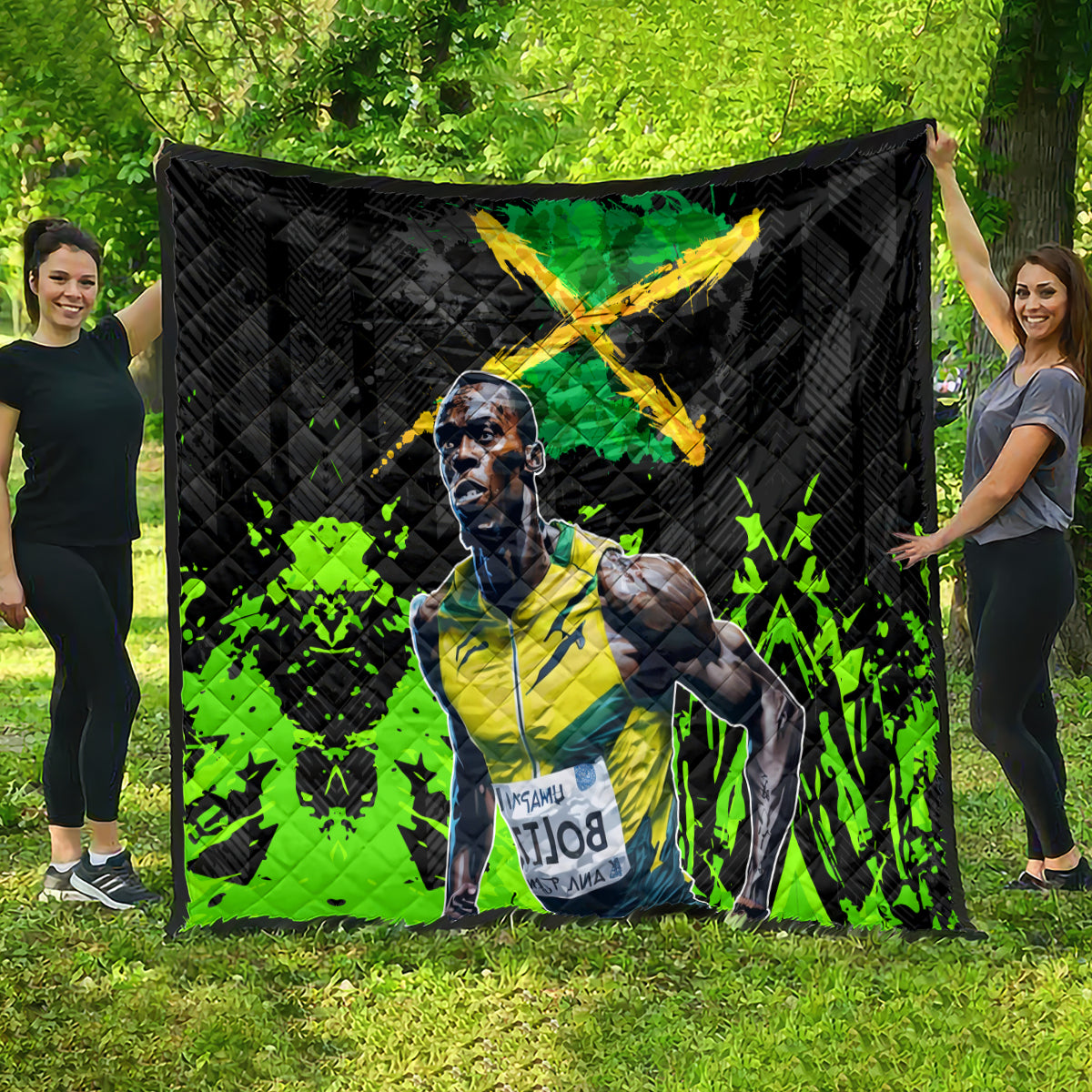 Jamaica Lightning Bolt Quilt Proud of Jumieka Splash Style Black Color - Wonder Print Shop