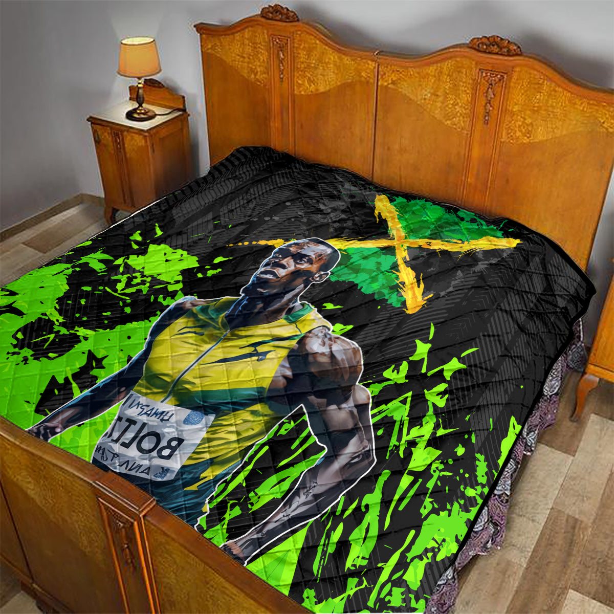Jamaica Lightning Bolt Quilt Proud of Jumieka Splash Style Black Color - Wonder Print Shop