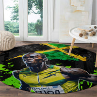 Jamaica Lightning Bolt Round Carpet Proud of Jumieka Splash Style Black Color