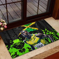 Jamaica Lightning Bolt Rubber Doormat Proud of Jumieka Splash Style Black Color - Wonder Print Shop
