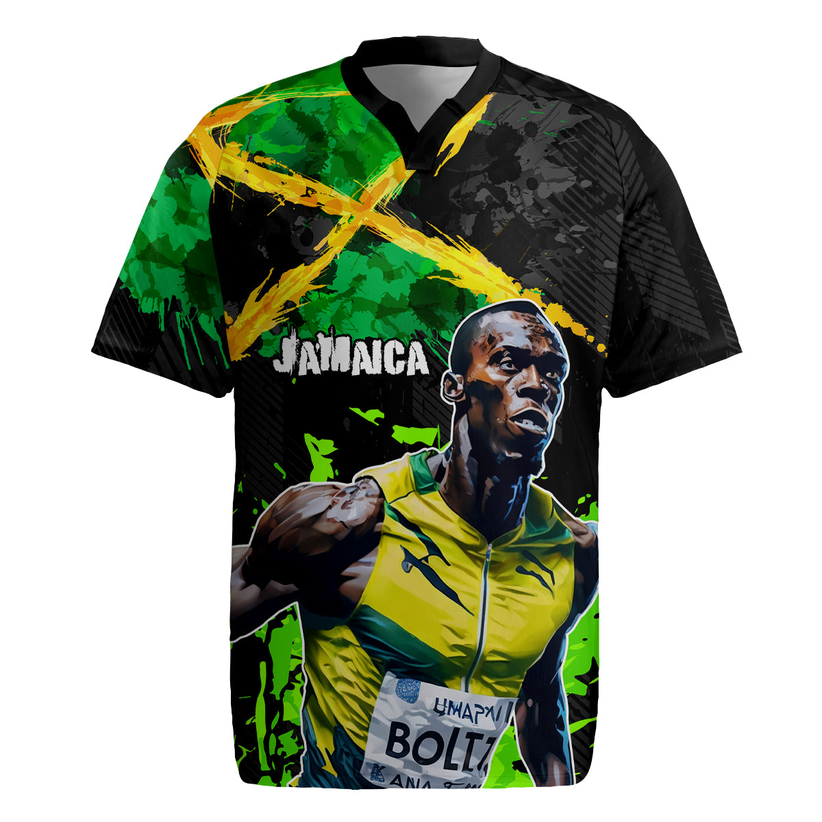 Jamaica Lightning Bolt Rugby Jersey Proud of Jumieka Splash Style Black Color - Wonder Print Shop
