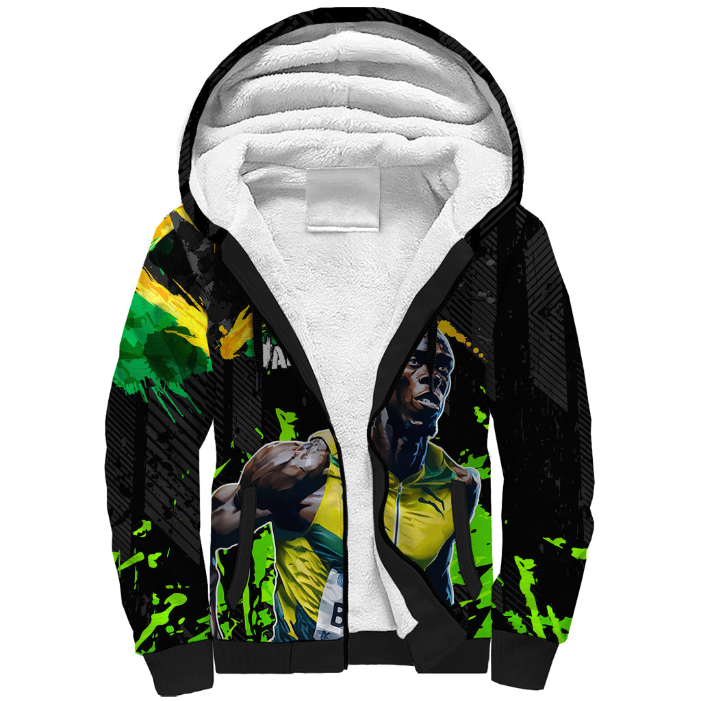 Jamaica Lightning Bolt Sherpa Hoodie Proud of Jumieka Splash Style Black Color - Wonder Print Shop