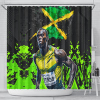 Jamaica Lightning Bolt Shower Curtain Proud of Jumieka Splash Style Black Color