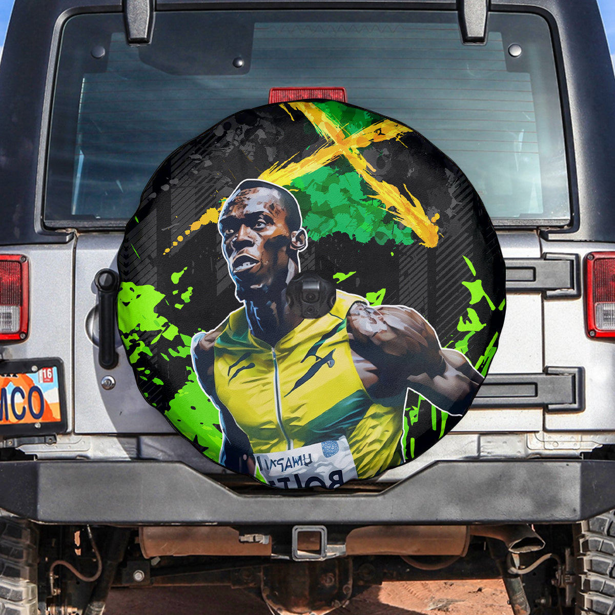 Jamaica Lightning Bolt Spare Tire Cover Proud of Jumieka Splash Style Black Color - Wonder Print Shop