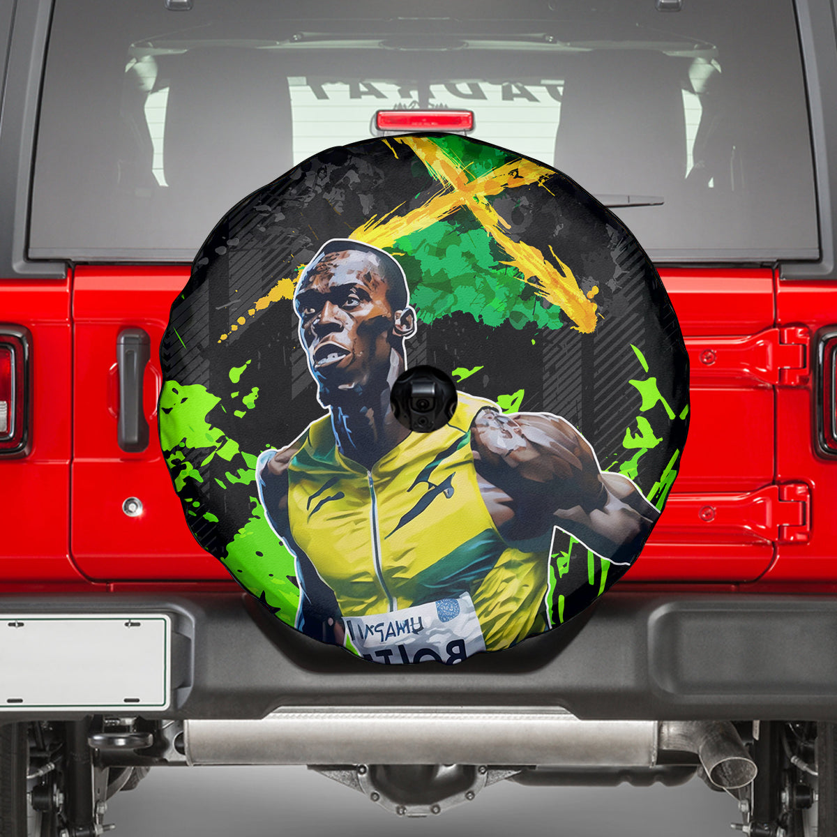 Jamaica Lightning Bolt Spare Tire Cover Proud of Jumieka Splash Style Black Color - Wonder Print Shop