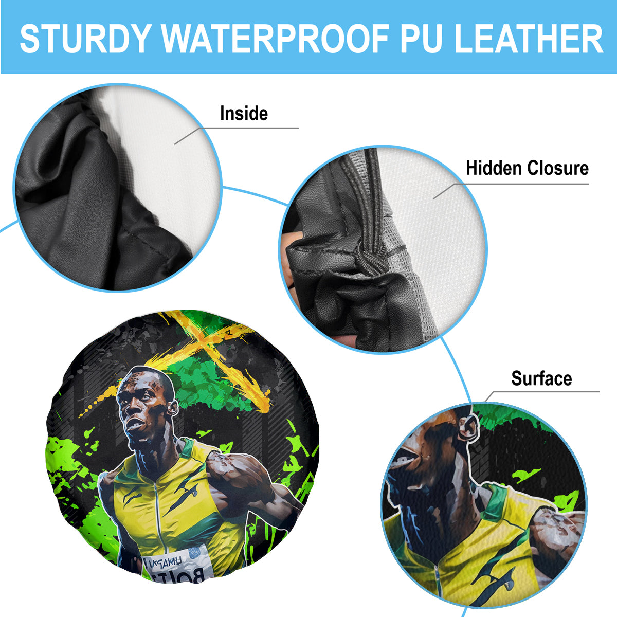 Jamaica Lightning Bolt Spare Tire Cover Proud of Jumieka Splash Style Black Color - Wonder Print Shop
