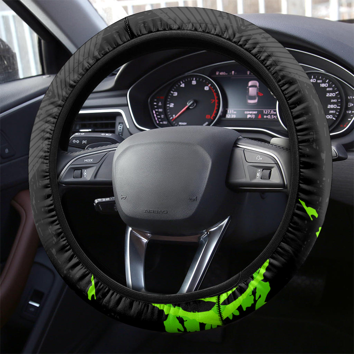 Jamaica Lightning Bolt Steering Wheel Cover Proud of Jumieka Splash Style Black Color - Wonder Print Shop