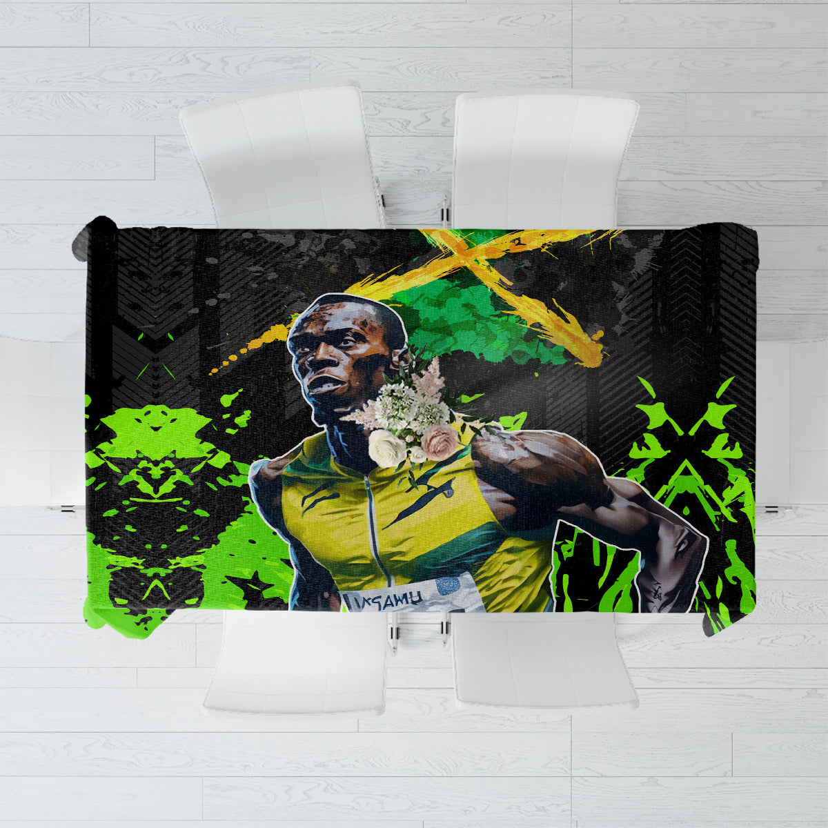 Jamaica Lightning Bolt Tablecloth Proud of Jumieka Splash Style Black Color - Wonder Print Shop