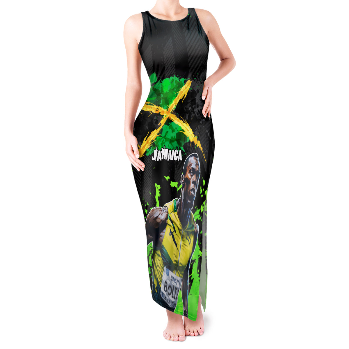Jamaica Lightning Bolt Tank Maxi Dress Proud of Jumieka Splash Style Black Color - Wonder Print Shop
