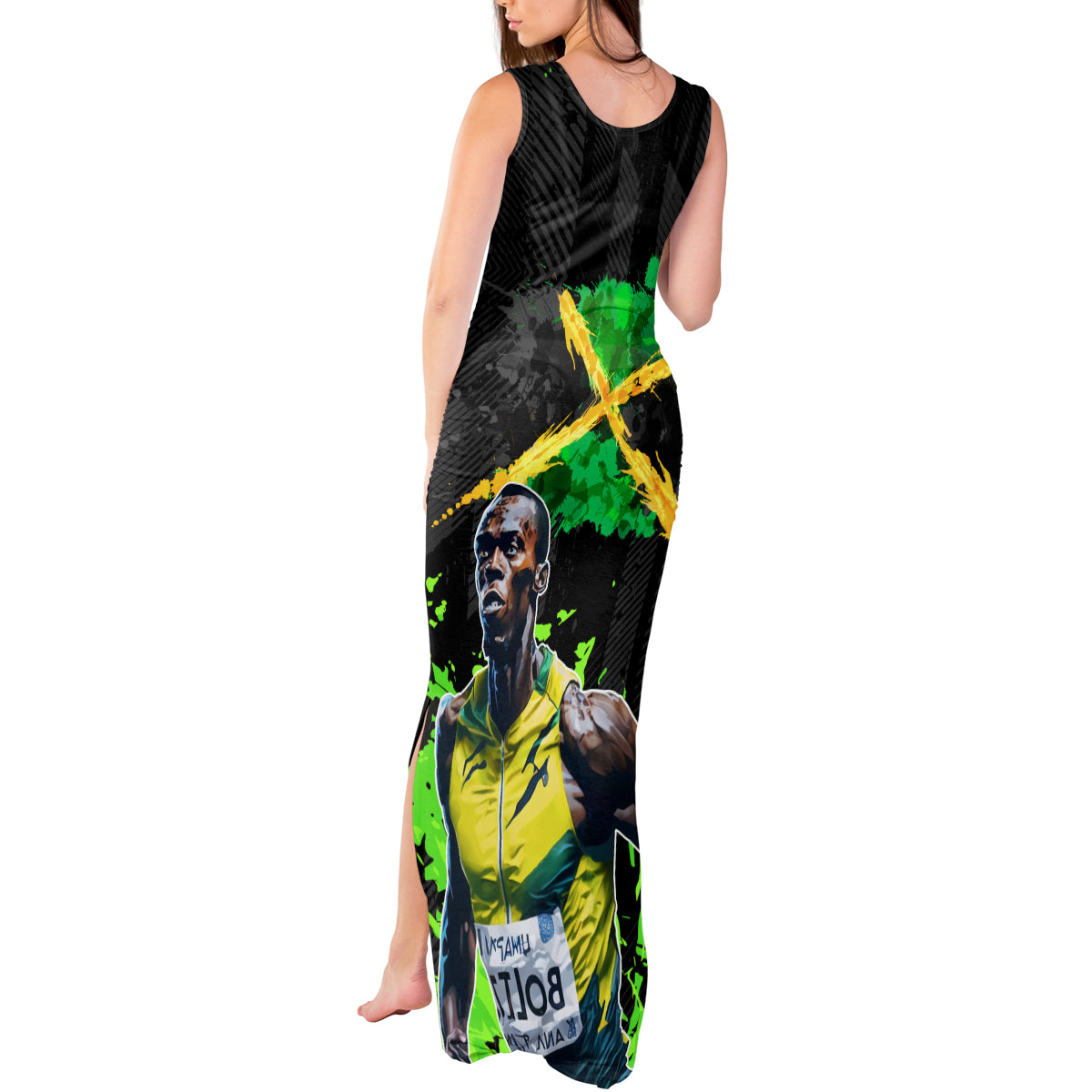Jamaica Lightning Bolt Tank Maxi Dress Proud of Jumieka Splash Style Black Color - Wonder Print Shop
