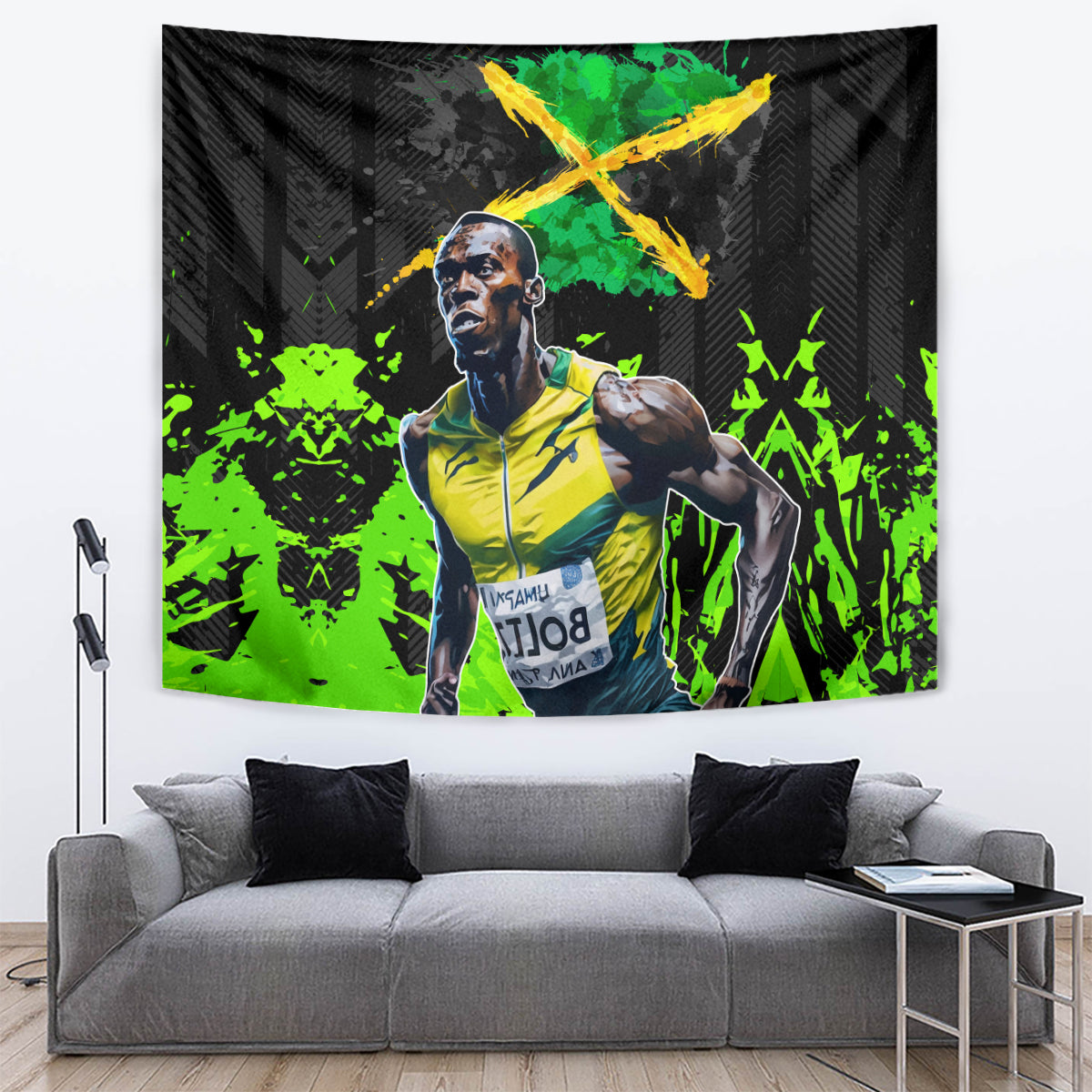Jamaica Lightning Bolt Tapestry Proud of Jumieka Splash Style Black Color - Wonder Print Shop