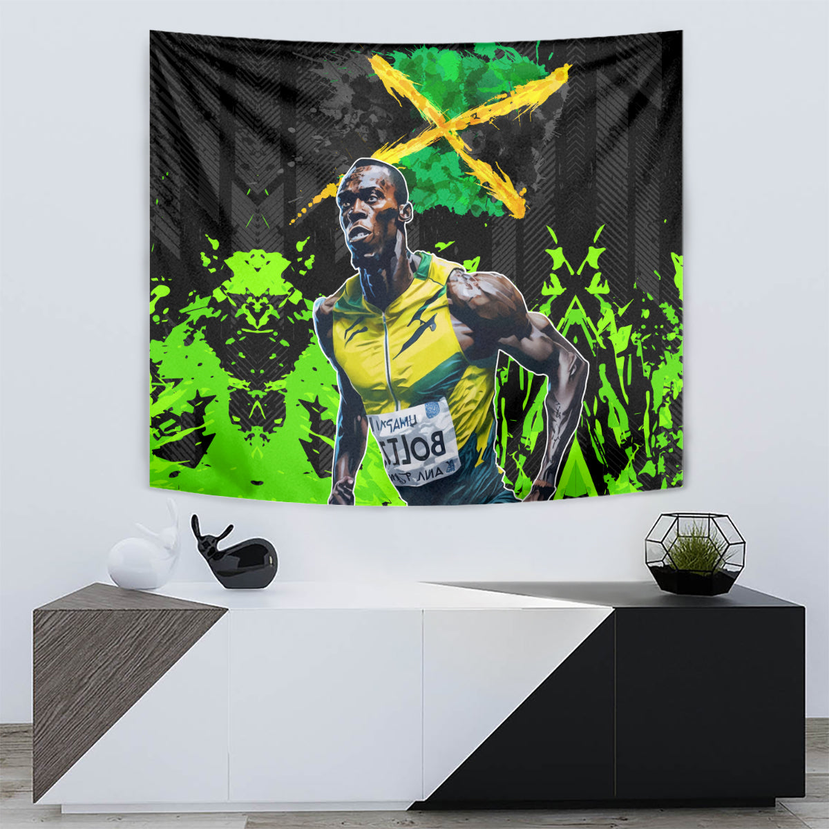 Jamaica Lightning Bolt Tapestry Proud of Jumieka Splash Style Black Color - Wonder Print Shop