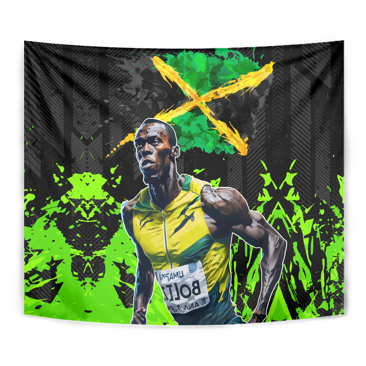 Jamaica Lightning Bolt Tapestry Proud of Jumieka Splash Style Black Color - Wonder Print Shop