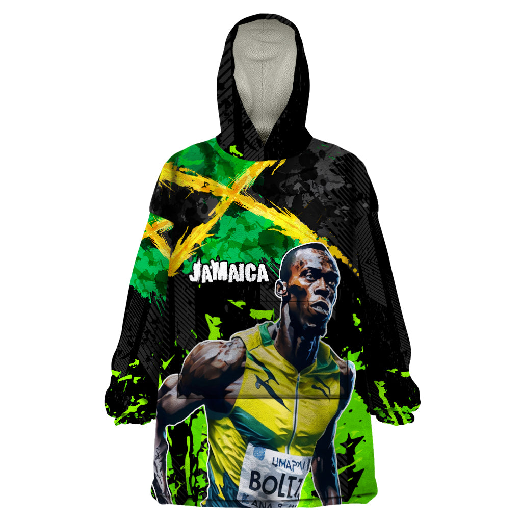 Jamaica Lightning Bolt Wearable Blanket Hoodie Proud of Jumieka Splash Style Black Color