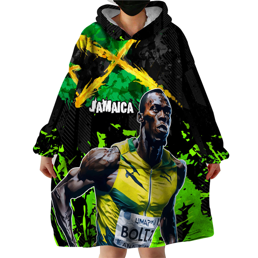 Jamaica Lightning Bolt Wearable Blanket Hoodie Proud of Jumieka Splash Style Black Color - Wonder Print Shop