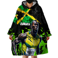 Jamaica Lightning Bolt Wearable Blanket Hoodie Proud of Jumieka Splash Style Black Color - Wonder Print Shop
