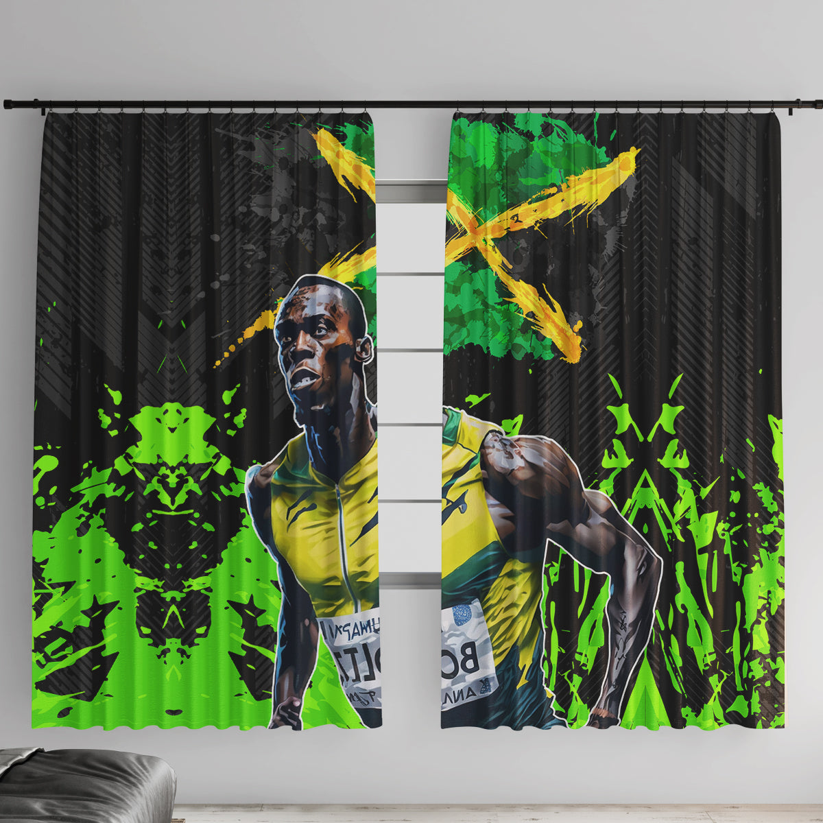 Jamaica Lightning Bolt Window Curtain Proud of Jumieka Splash Style Black Color - Wonder Print Shop