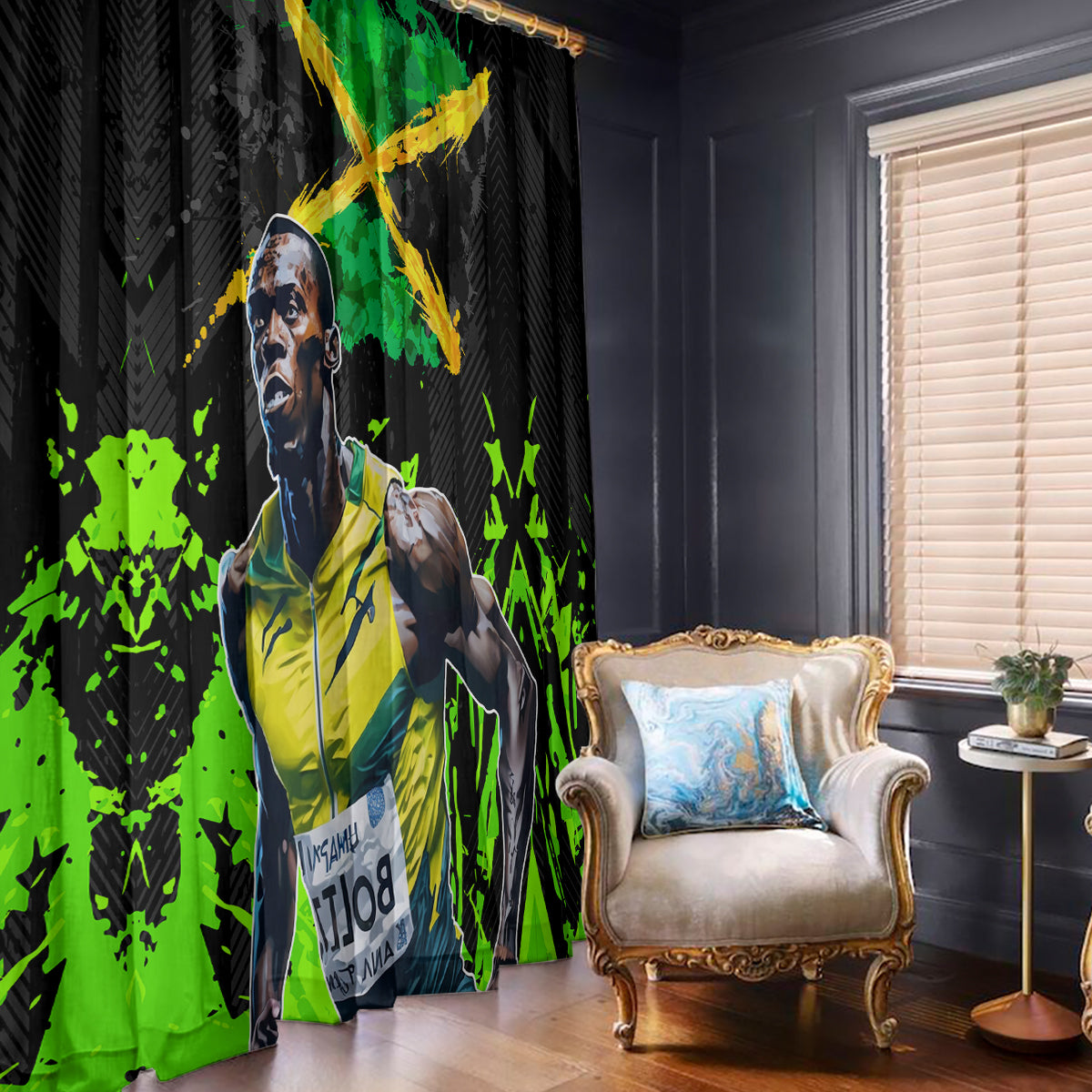 Jamaica Lightning Bolt Window Curtain Proud of Jumieka Splash Style Black Color - Wonder Print Shop