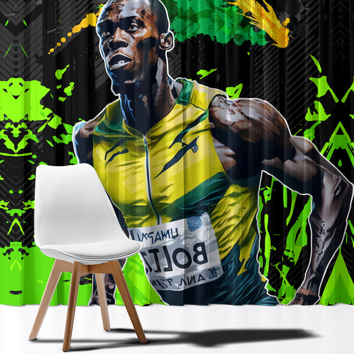 Jamaica Lightning Bolt Window Curtain Proud of Jumieka Splash Style Black Color - Wonder Print Shop