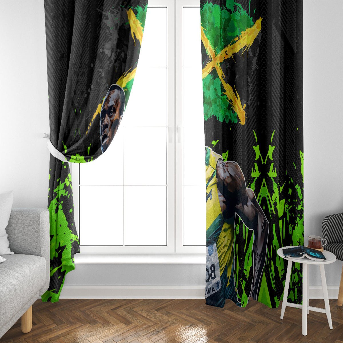 Jamaica Lightning Bolt Window Curtain Proud of Jumieka Splash Style Black Color - Wonder Print Shop