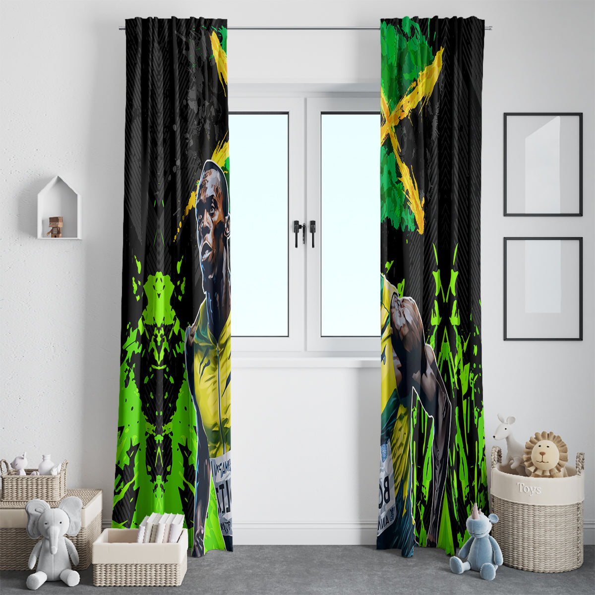 Jamaica Lightning Bolt Window Curtain Proud of Jumieka Splash Style Black Color - Wonder Print Shop
