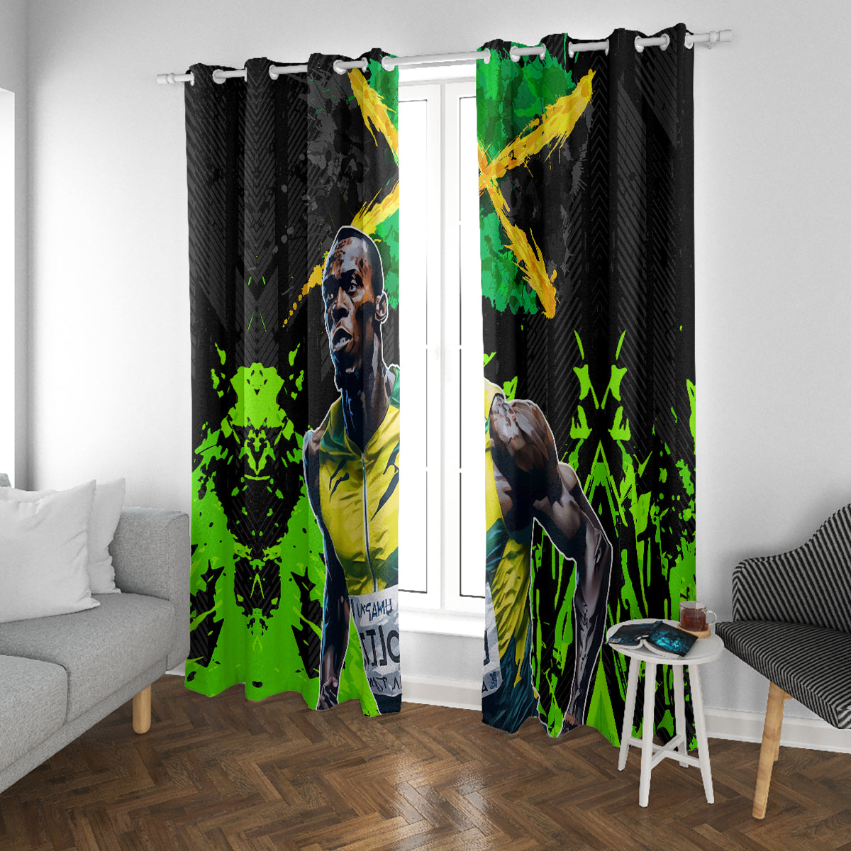 Jamaica Lightning Bolt Window Curtain Proud of Jumieka Splash Style Black Color - Wonder Print Shop