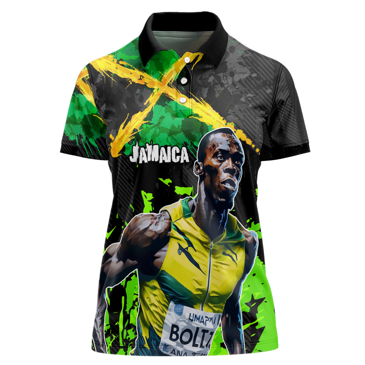 Jamaica Lightning Bolt Women Polo Shirt Proud of Jumieka Splash Style Black Color - Wonder Print Shop