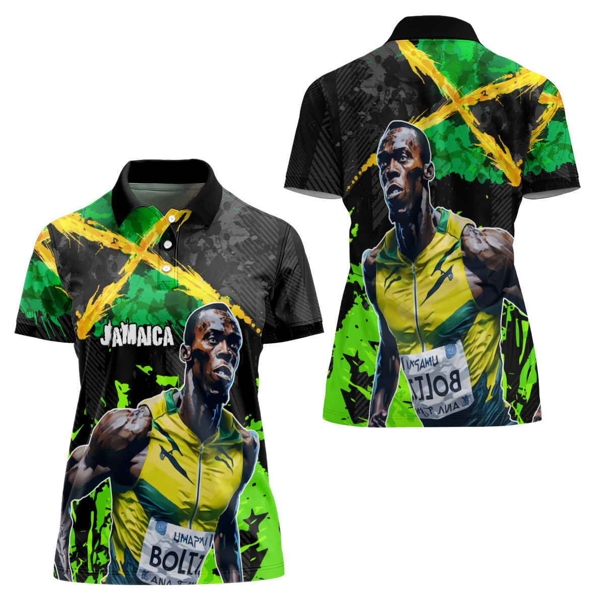Jamaica Lightning Bolt Women Polo Shirt Proud of Jumieka Splash Style Black Color - Wonder Print Shop