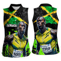 Jamaica Lightning Bolt Women Sleeveless Polo Shirt Proud of Jumieka Splash Style Black Color - Wonder Print Shop