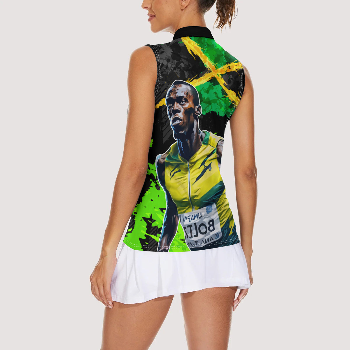 Jamaica Lightning Bolt Women Sleeveless Polo Shirt Proud of Jumieka Splash Style Black Color - Wonder Print Shop