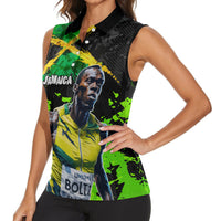 Jamaica Lightning Bolt Women Sleeveless Polo Shirt Proud of Jumieka Splash Style Black Color - Wonder Print Shop