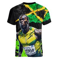 Jamaica Lightning Bolt Women V-Neck T-Shirt Proud of Jumieka Splash Style Black Color - Wonder Print Shop