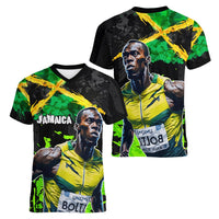 Jamaica Lightning Bolt Women V-Neck T-Shirt Proud of Jumieka Splash Style Black Color - Wonder Print Shop