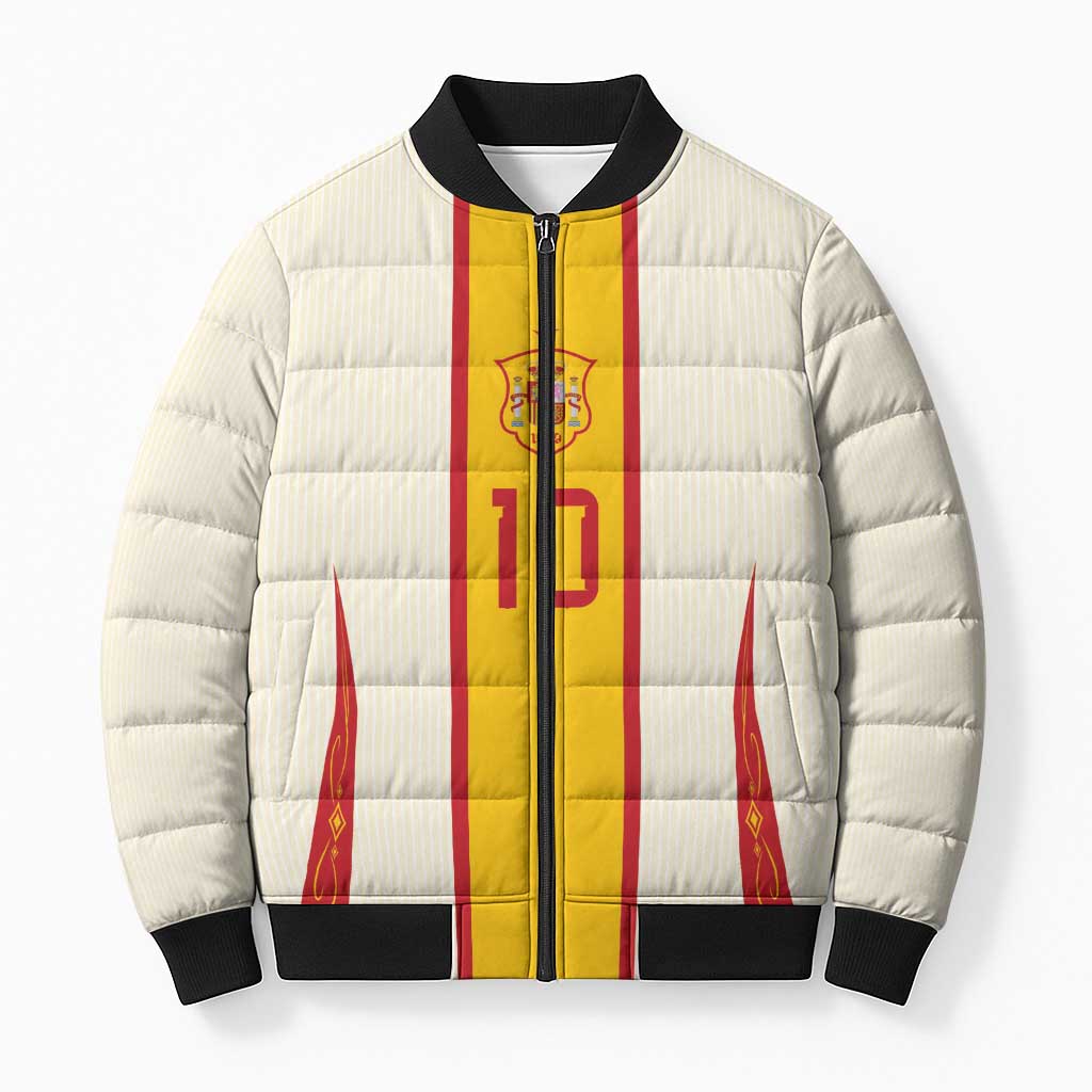 Custom Spain National Football Bomber Puffer Jacket Pinstripe Flag with Royal Crest