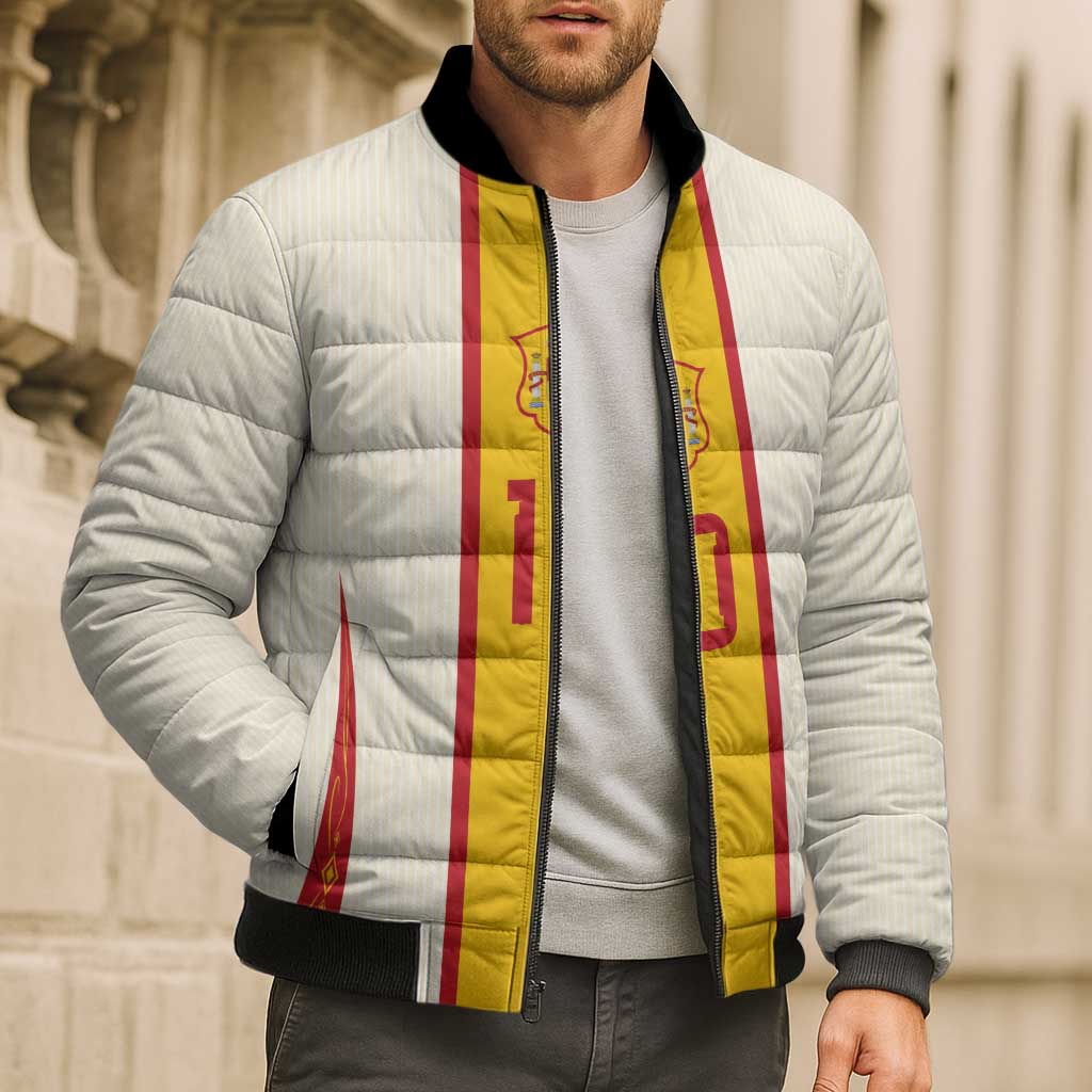 Custom Spain National Football Bomber Puffer Jacket Pinstripe Flag with Royal Crest