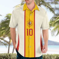 Custom Spain National Football Hawaiian Shirt Pinstripe Flag with Royal Crest