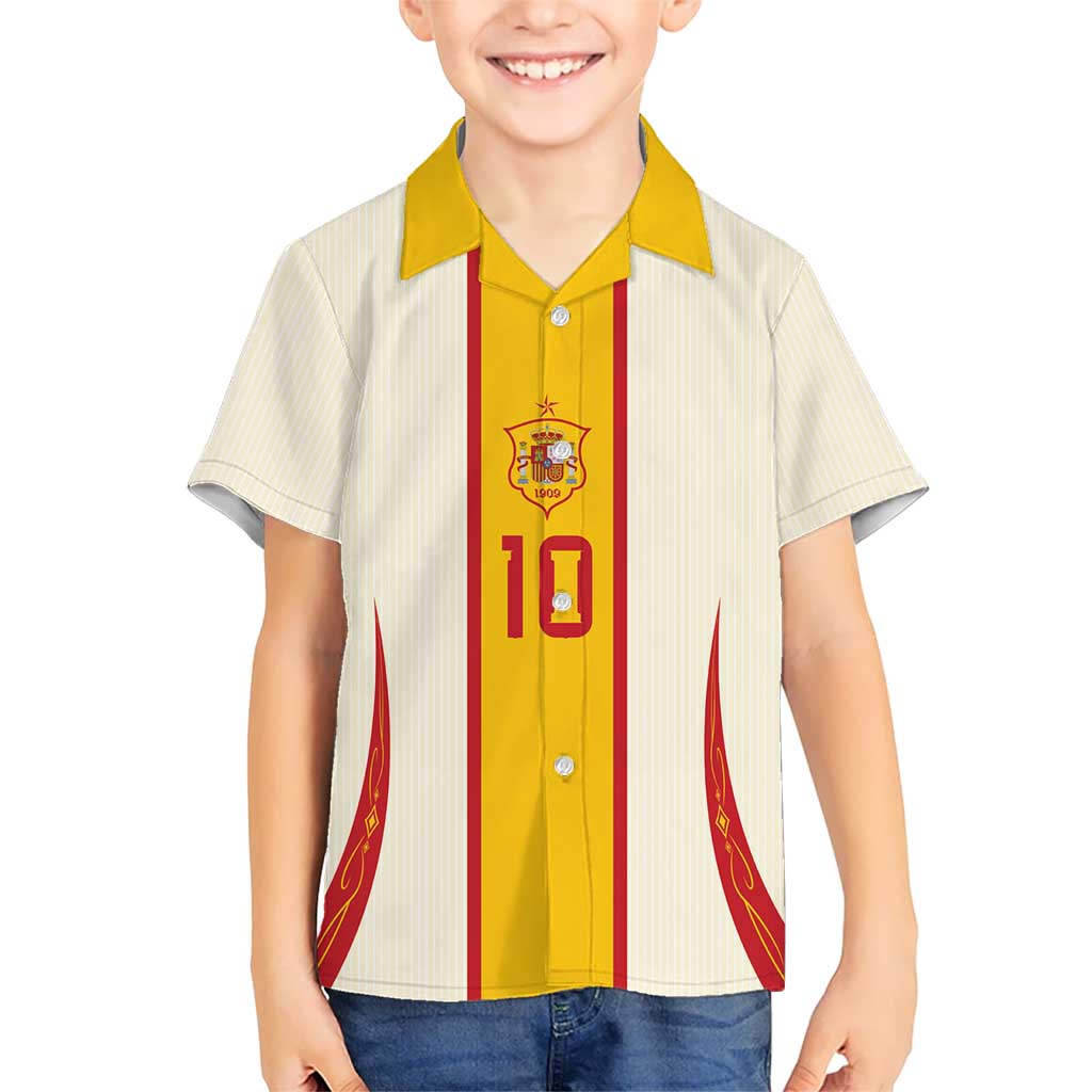 Custom Spain National Football Kid Hawaiian Shirt Pinstripe Flag with Royal Crest