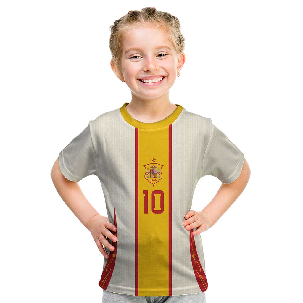 Custom Spain National Football Kid T Shirt Pinstripe Flag with Royal Crest