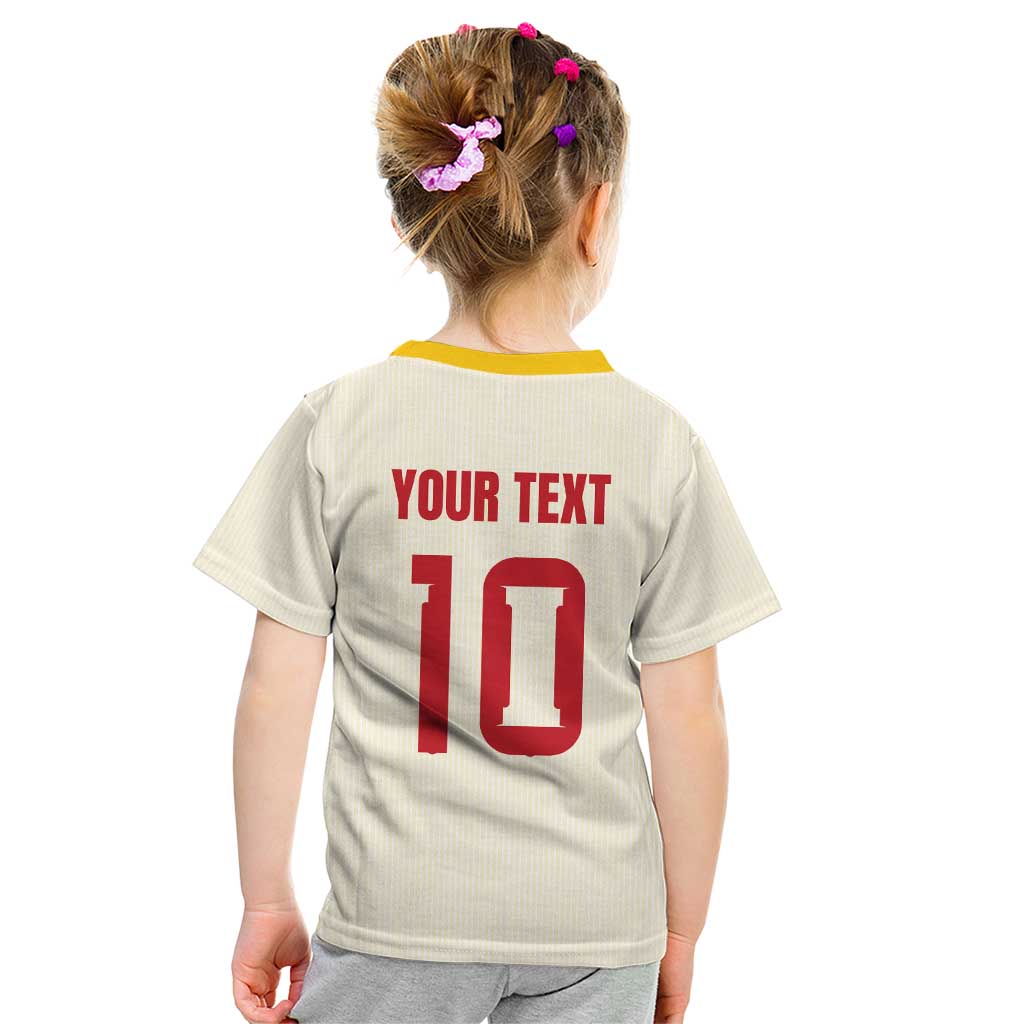 Custom Spain National Football Kid T Shirt Pinstripe Flag with Royal Crest