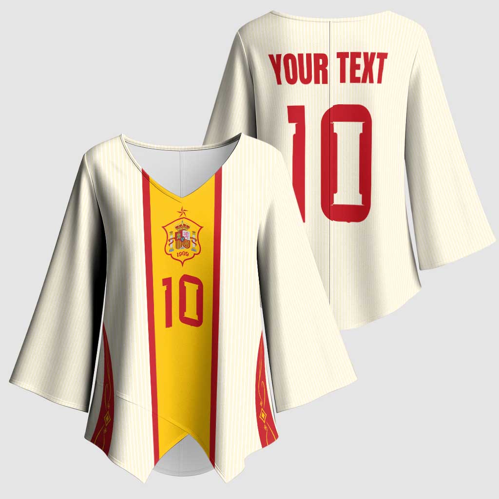 Custom Spain National Football Kimono Sleeve Blouse Pinstripe Flag with Royal Crest