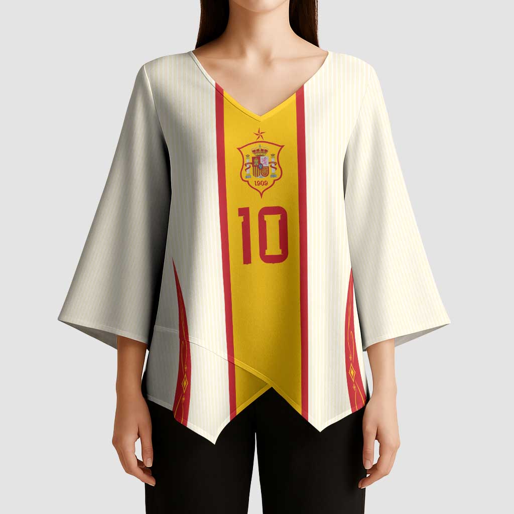 Custom Spain National Football Kimono Sleeve Blouse Pinstripe Flag with Royal Crest