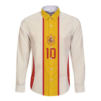 Custom Spain National Football Long Sleeve Button Shirt Pinstripe Flag with Royal Crest