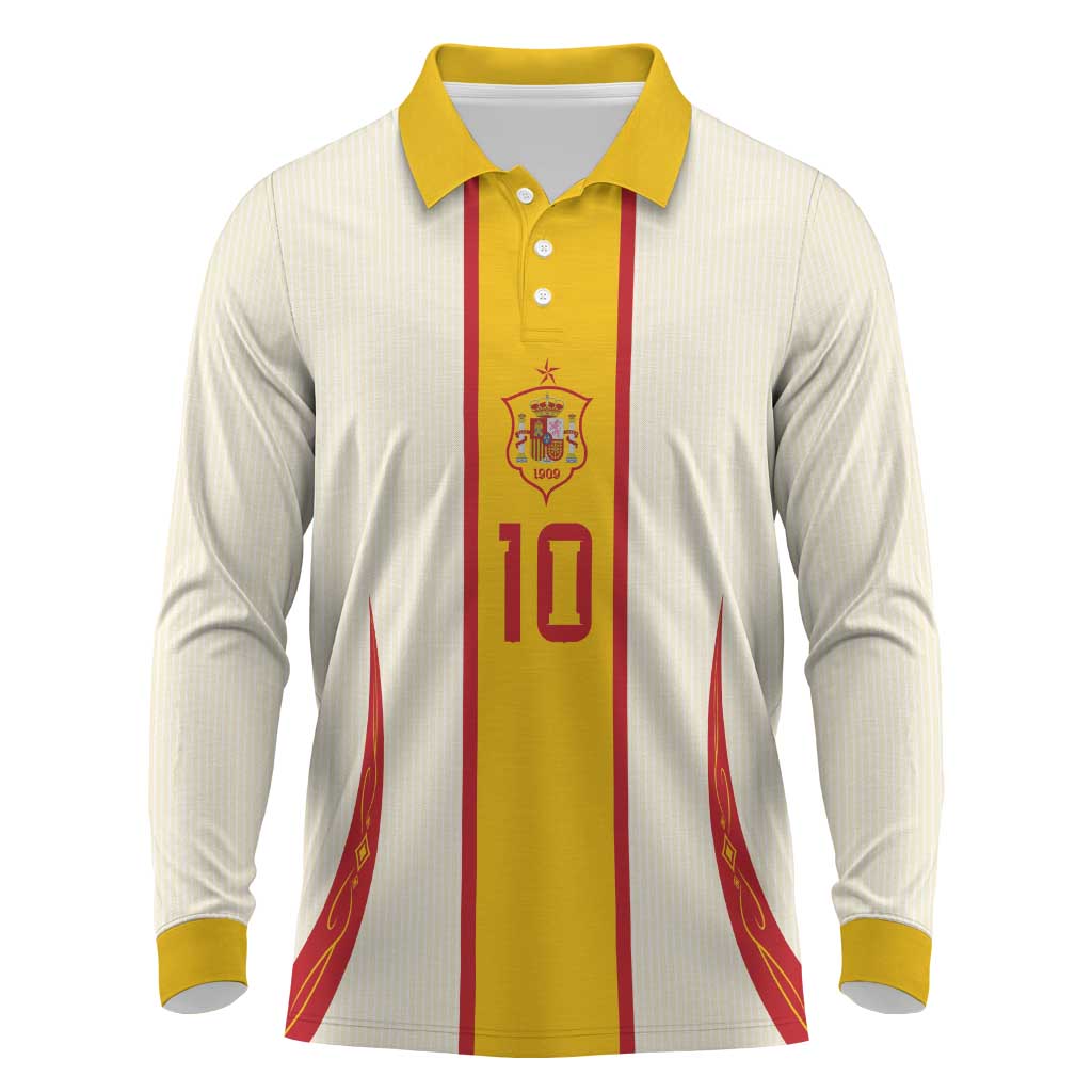 Custom Spain National Football Long Sleeve Polo Shirt Pinstripe Flag with Royal Crest