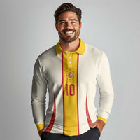 Custom Spain National Football Long Sleeve Polo Shirt Pinstripe Flag with Royal Crest