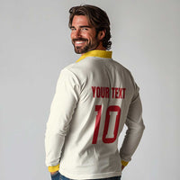 Custom Spain National Football Long Sleeve Polo Shirt Pinstripe Flag with Royal Crest
