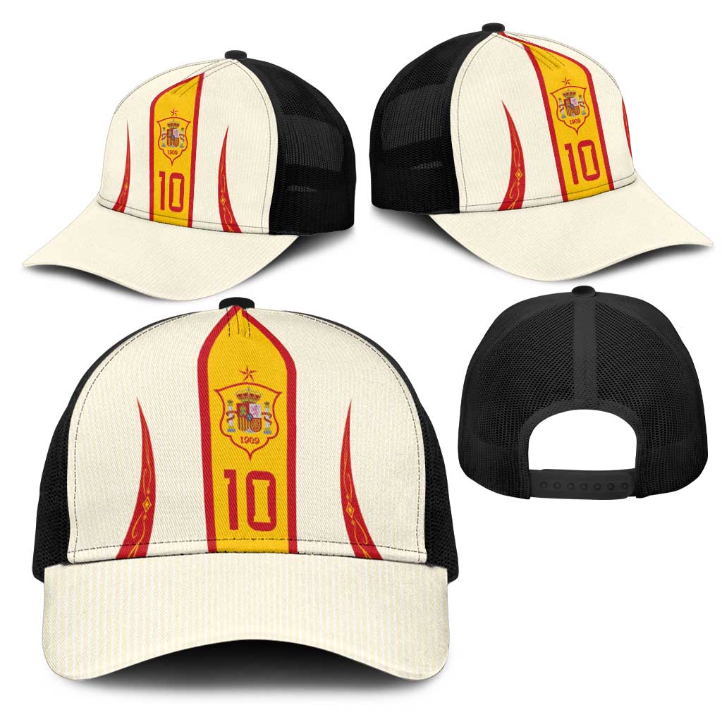 Custom Spain National Football Mesh Trucker Cap Pinstripe Flag with Royal Crest